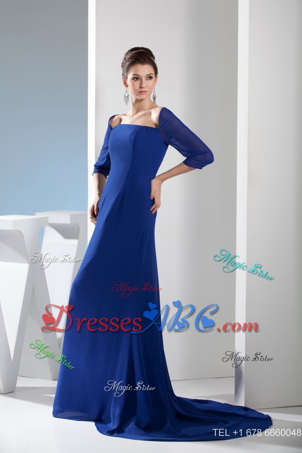 Modest Column Half Sleeves Square Royal Blue Mothers Dress