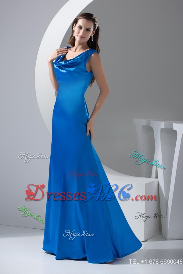 Fabulous Cowl Neck Floor-length Mother of The Bride Dress in Blue