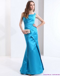 One Shoulder Baby Blue Long Prom Dress With Brush Train