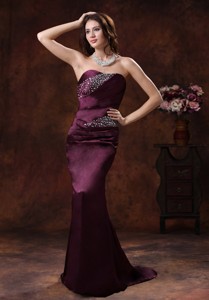 Northport Alabama Dark Purple Beaded Decorate On Satin Mermaid Mother Of The Bride Dress With Brush