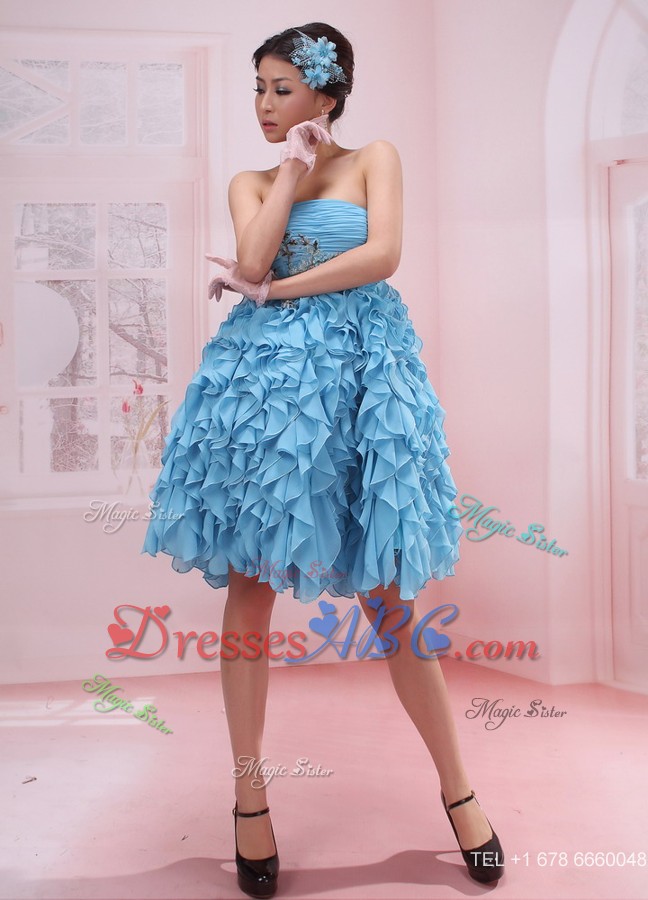 Ruffles Appliques Strapless Baby Blue Chiffon Stylish Prom Gowns In Lochearnhead Uk