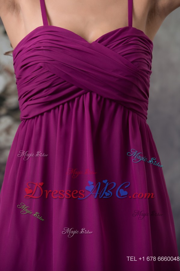 Popular Spaghetti Straps Ruched Dark Purple Short Prom Dress