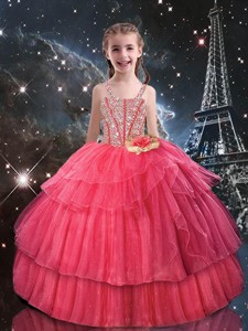 Beautiful Ball Gown Straps Little Girl Pageant Dress With Beading