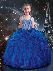 Hot Sale Ball Gown Straps Beading Little Girl Pageant Dress in Blue