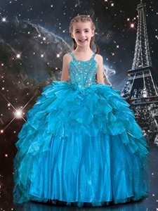 New Arrivals Straps Little Girl Pageant Dress With Beading In Blue