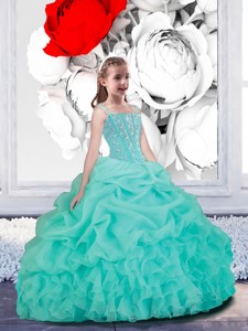 Lovely Straps Turquoise Organza Little Girl Pageant Dress