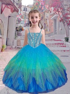 Perfect Straps Multi Color Little Girl Pageant Dress With Beading