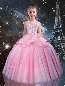 Sweet Ball Gown Straps Pink Beading Little Girl Pageant Dress