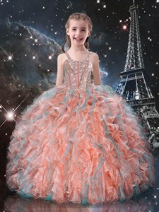 Best Ball Gown Straps Beading Little Girl Pageant Dress For Fall