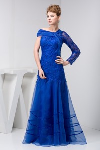 Asymmetrical Mother of the Groom Dress of Floor-length in Blue