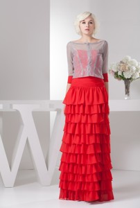 Red Floor-length Sweetheart Mother Bride Dress with Ruffled Layers