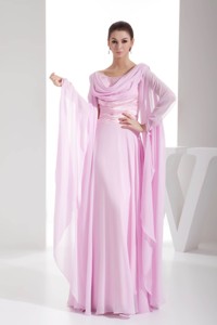 Pink Cowl Neck Floor-length Mothers Dress For Weddings with Beading