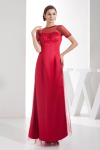 Scoop Ankle-length Empire Sequins Red Mother Of The Bride Dress With Short Sleeves