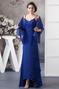 Beaded Royal Blue Mother of the Bride Dress of Ankle-length
