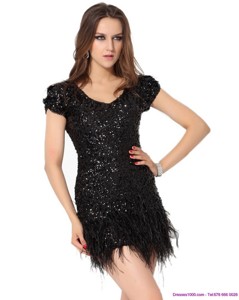 Exclusive Black Mini Length Mother Of The Bride Dress With Sequins And Macrame