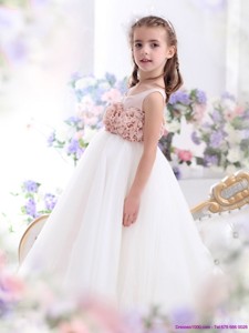 Pretty Scoop Flower Girl Dress With Hand Made Flowers