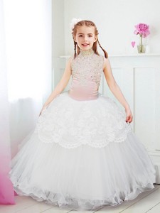 Fashionable Halter Top Flower Girl Dress with Lace and Beading 