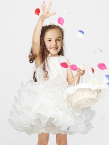 New Arrivals Organza Short Flower Girl Dress with Lace and Ruffles 