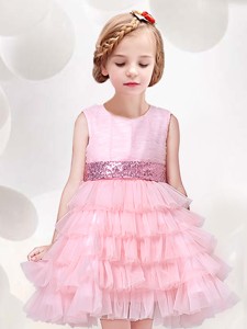 Modest Ruffled Layers Flower Girl Dress with Sequined Decorated Waist 
