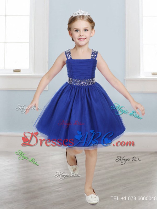 Gorgeous Straps Beading and Bowknot Little Girl Pageant Dress in Mini Length 