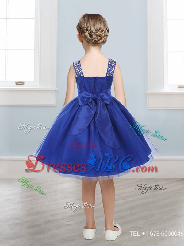 Gorgeous Straps Beading and Bowknot Little Girl Pageant Dress in Mini Length 