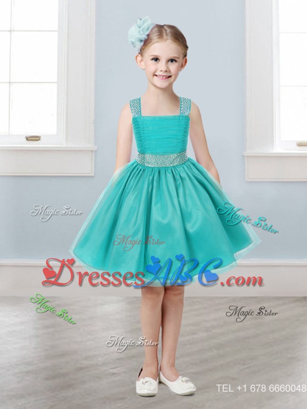 Gorgeous Straps Beading and Bowknot Little Girl Pageant Dress in Mini Length 