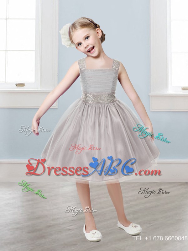 Gorgeous Straps Beading and Bowknot Little Girl Pageant Dress in Mini Length 