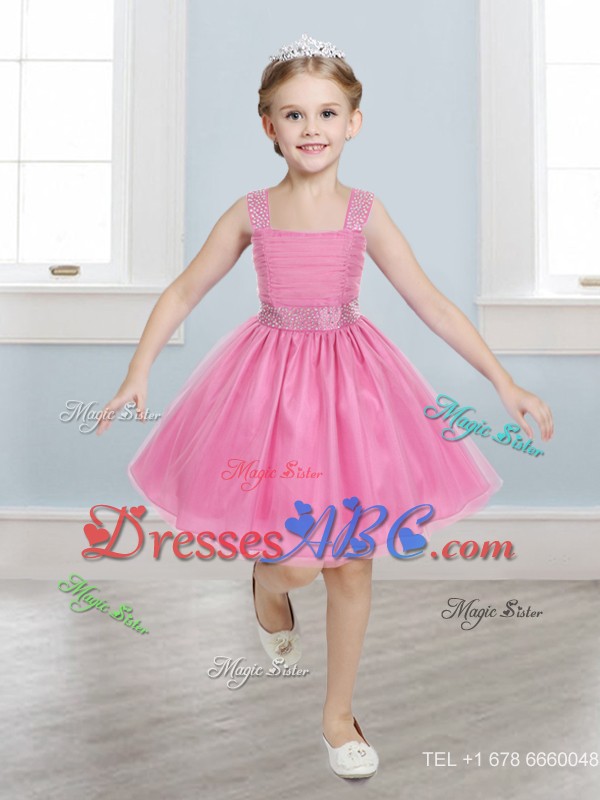 Gorgeous Straps Beading and Bowknot Little Girl Pageant Dress in Mini Length 