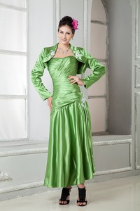 Spring Green Sweetheart Elastic Woven Satin Appliques Mother Of The Bride Dress