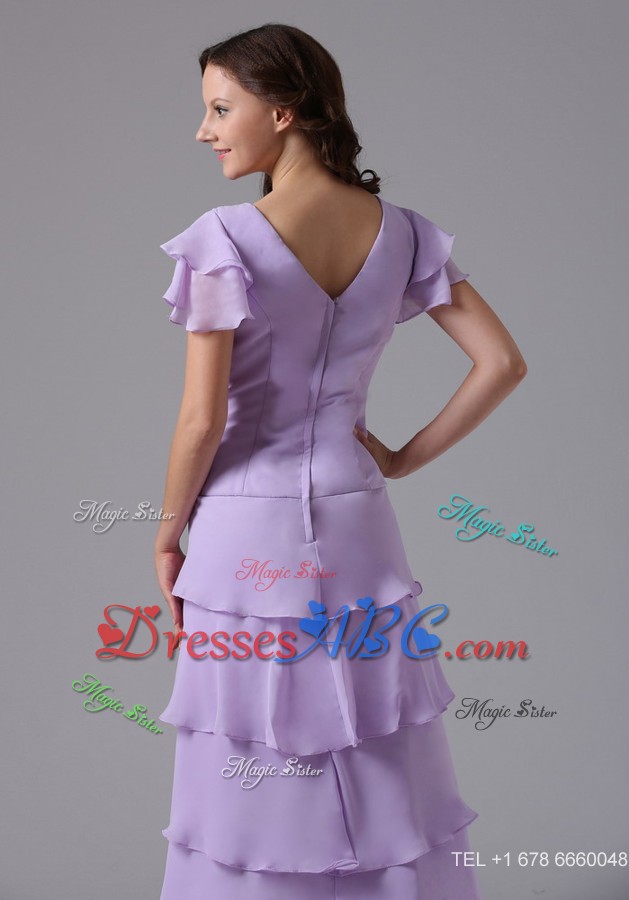 Lavender V-neck Ruffled Layeres Mother Of The Bride Dress With Beading And Ruch In Louisiana