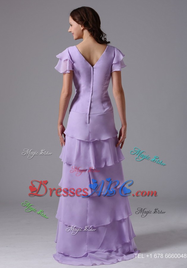 Lavender V-neck Ruffled Layeres Mother Of The Bride Dress With Beading And Ruch In Louisiana