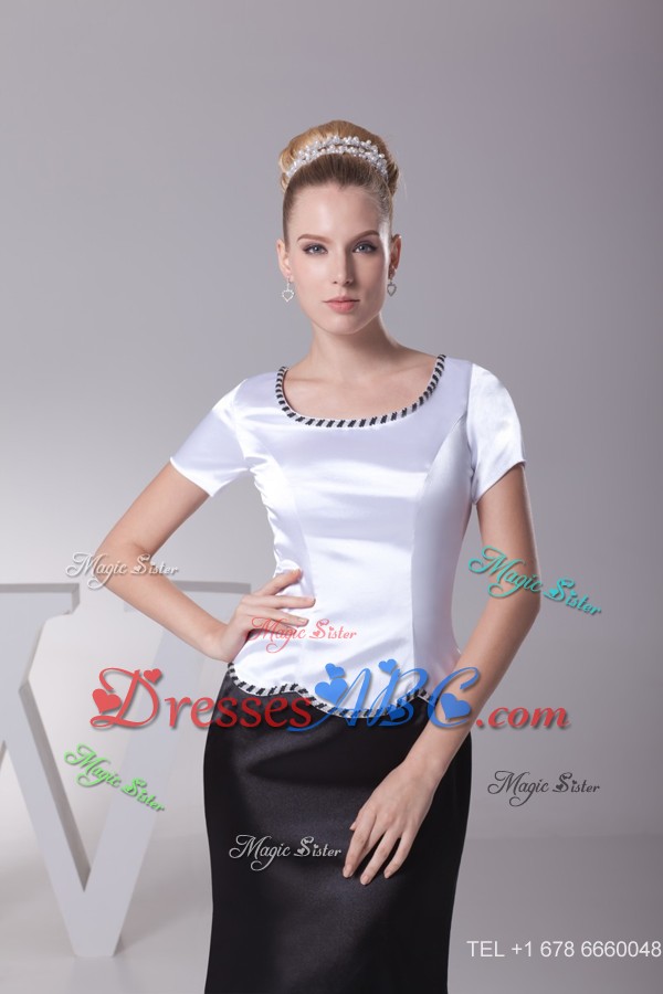 Black and White Sheath Scoop Short Sleeves Mother Of The Bride Dress
