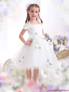 Gorgeous Spaghetti Straps White Flower Girl Dress With Hand Made Flowers