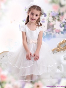 Scoop White Little Girl Pageant Dress With Bowknot And Ruffles