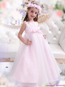 Scoop Appliques And Bownot Pageant Dress For Girl In Baby Pink