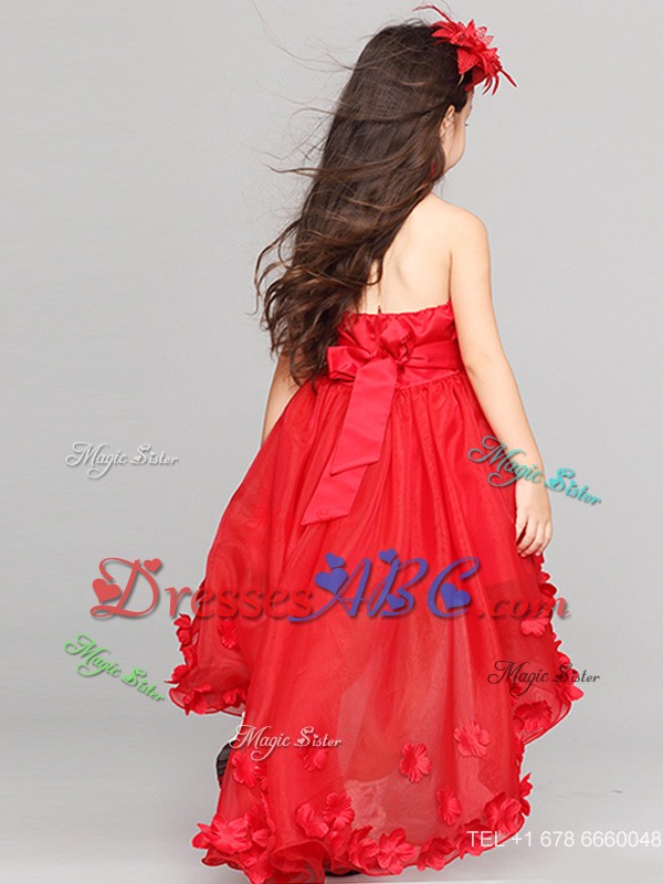 Exquisite Halter Top High Low Applique Flower Girl Dress in Red 