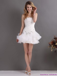 White Strapless Mini Length Prom Dress With Rhinestones