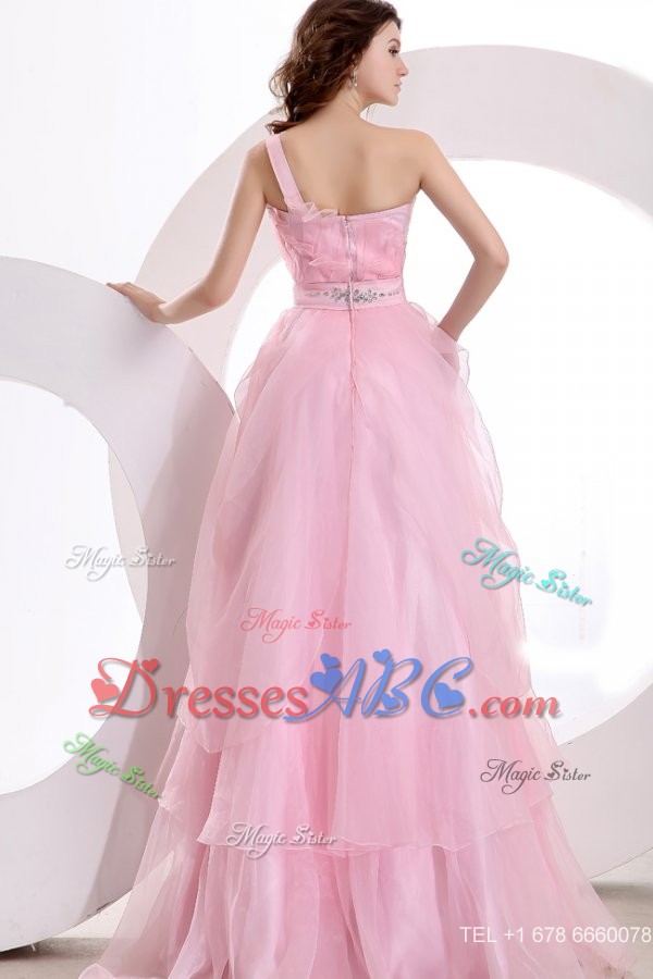 One Shoulder Organza Pretty Floor-length Beading Prom Dress