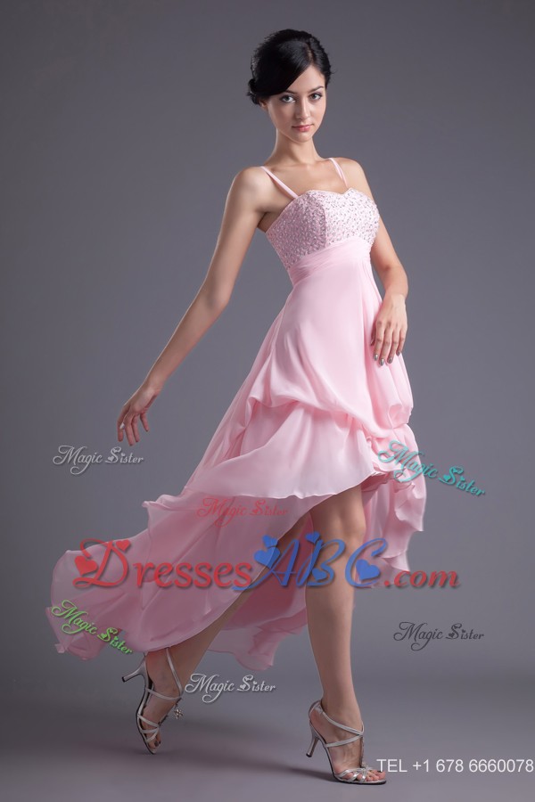Baby Pink Sweetheart Beading Chiffon High-low Prom Dress