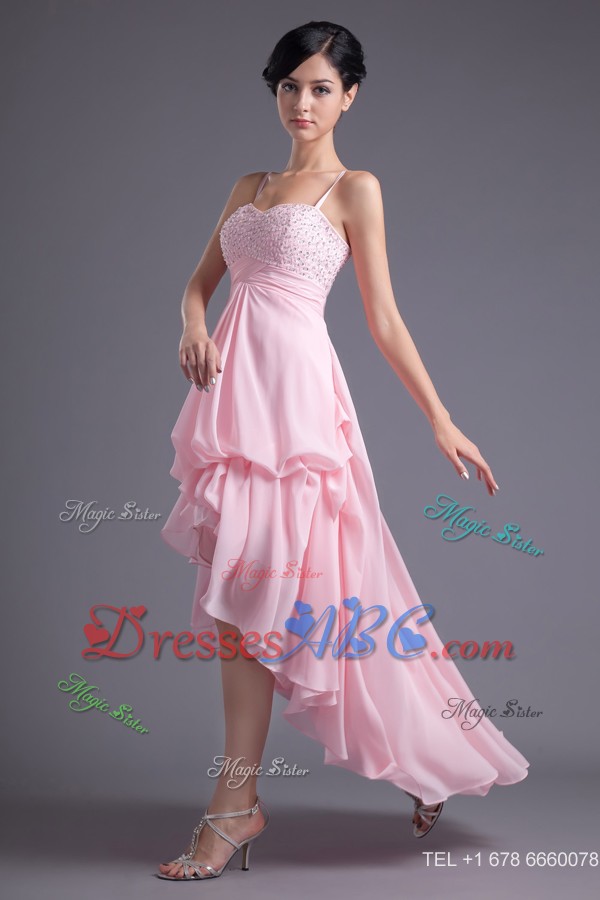 Baby Pink Sweetheart Beading Chiffon High-low Prom Dress